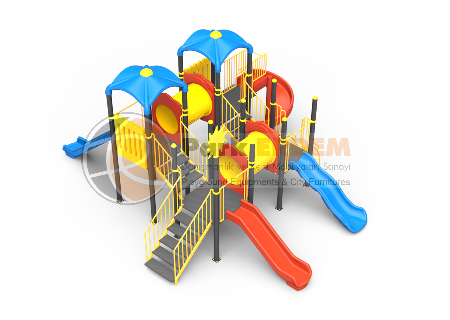 4 KULELİ ÇOCUK OYUN GRUBU 4 KAYDIRAKLI TÜP TÜNEL GEÇİTLİ EKO 