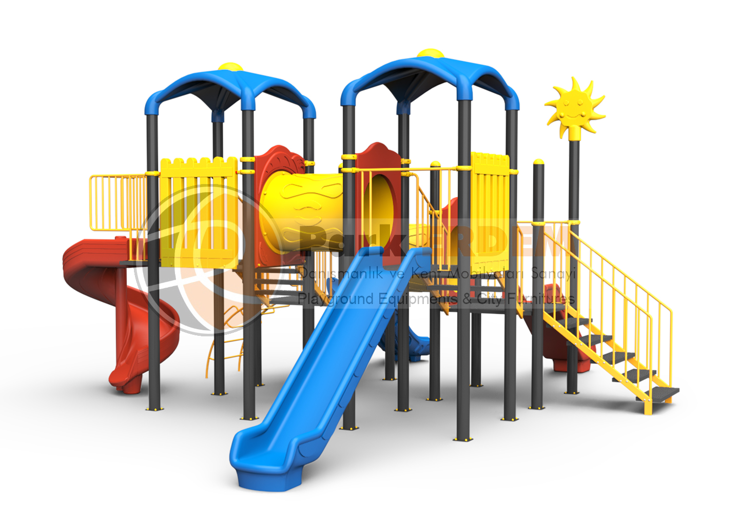 4 KULELİ ÇOCUK OYUN GRUBU 4 KAYDIRAKLI TÜP TÜNEL GEÇİTLİ EKO 