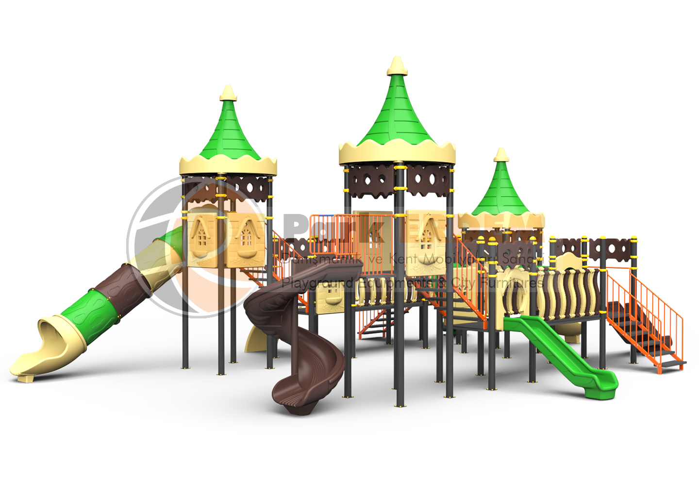 KALE TEMALI BÜYÜK OYUN PARKI PET-17 | 7 Kuleli 6 Kaydıraklı Çocuk Oyun Grubu | PARK ERDEM