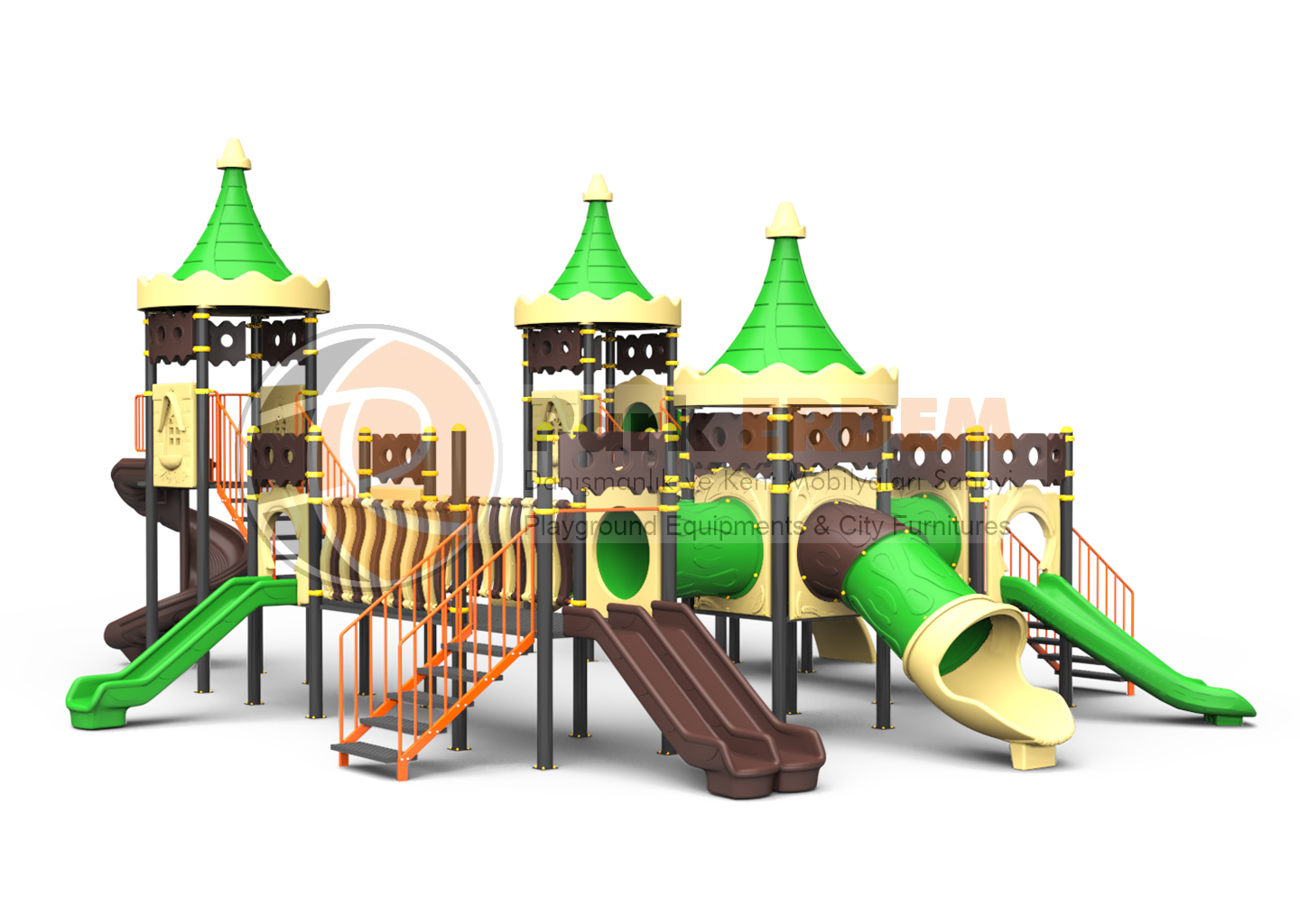 KALE TEMALI BÜYÜK OYUN PARKI PET-17 | 7 Kuleli 6 Kaydıraklı Çocuk Oyun Grubu | PARK ERDEM