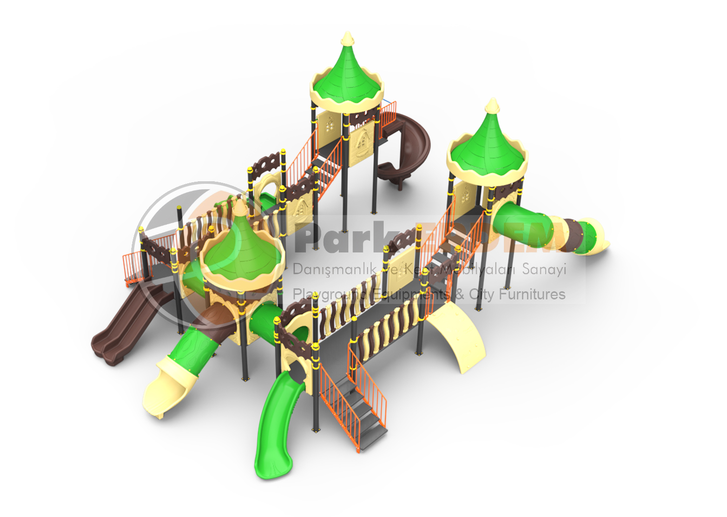 KALE TEMALI BÜYÜK OYUN PARKI PET-17 | 7 Kuleli 6 Kaydıraklı Çocuk Oyun Grubu | PARK ERDEM
