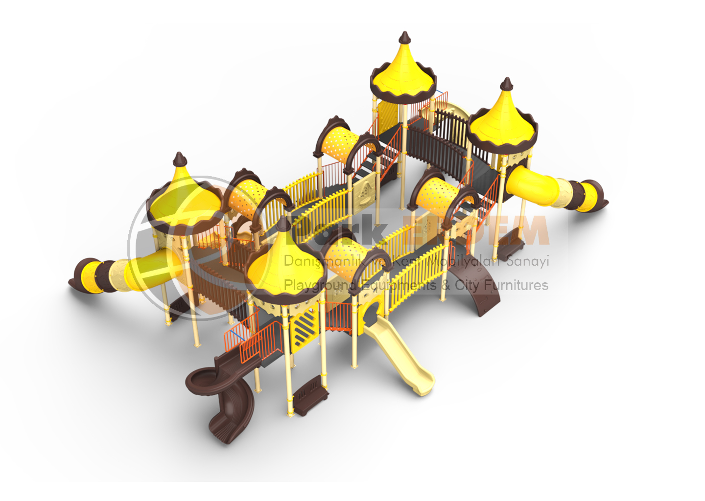 KALE TEMALI BÜYÜK OYUN PARKI PET-18 | 8 Kuleli 6 Kaydıraklı Çocuk Oyun Grubu 