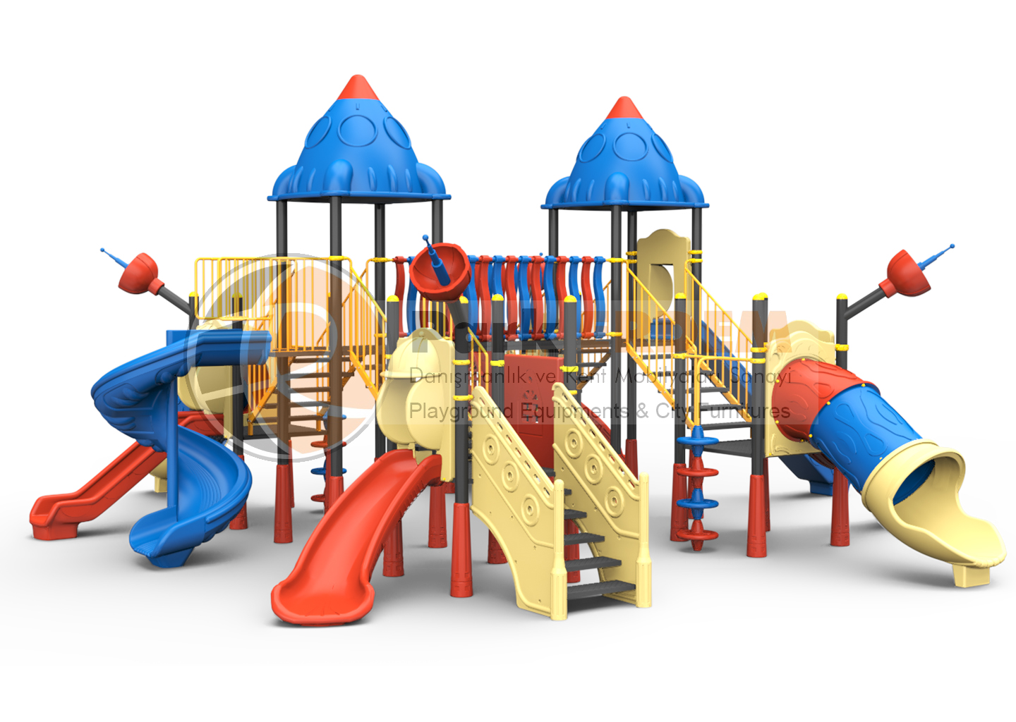 UZAY TEMALI OYUN PARKI PET-20 | 6 Kuleli 8 Kaydıraklı Çocuk Oyun Grubu