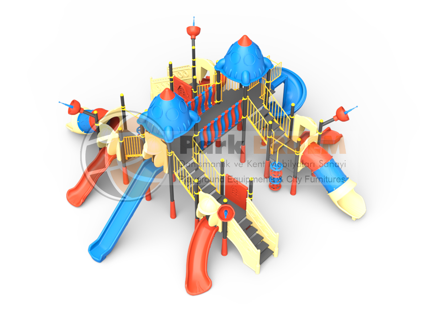 UZAY TEMALI OYUN PARKI PET-20 | 6 Kuleli 8 Kaydıraklı Çocuk Oyun Grubu