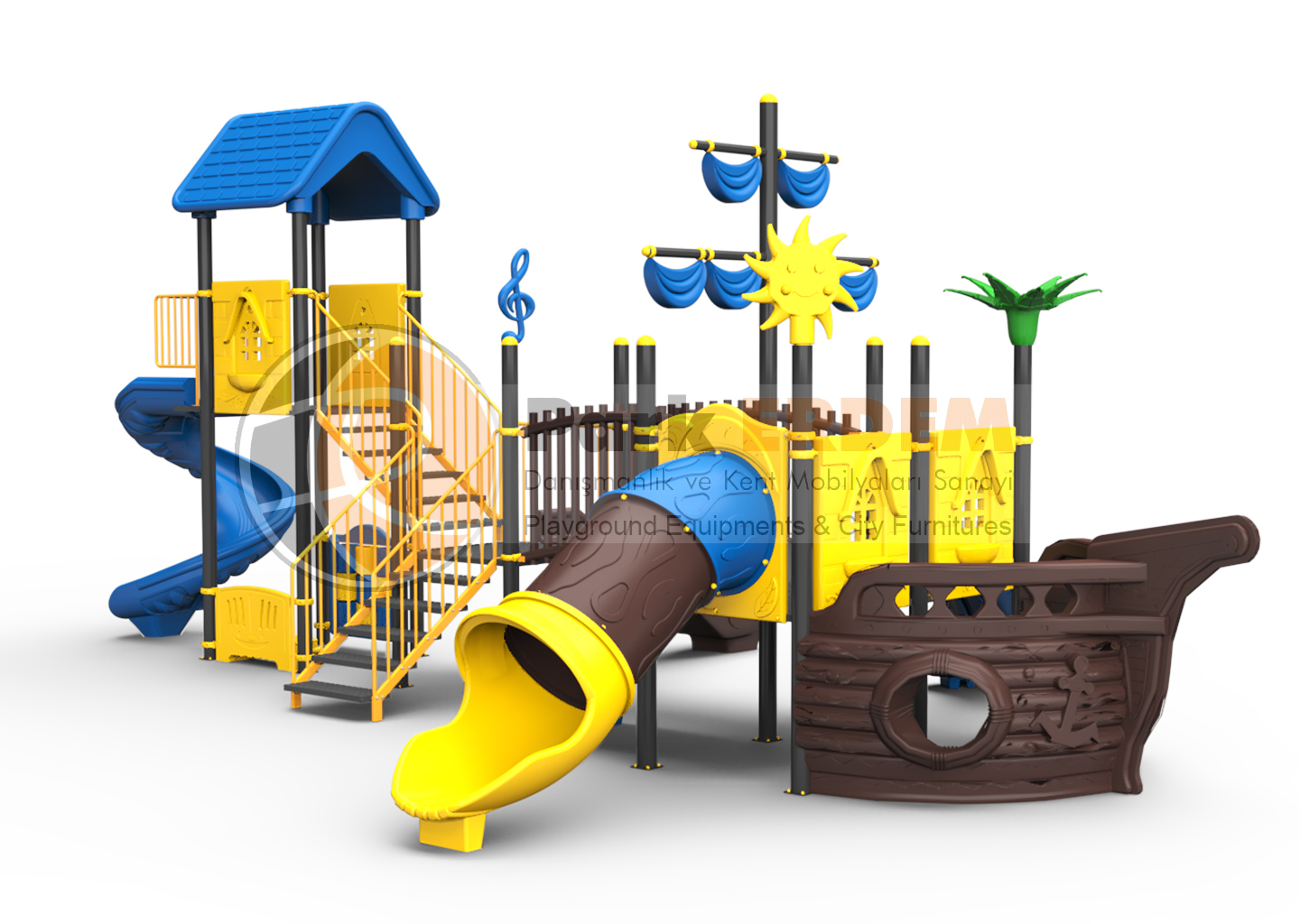 GEMİ TEMALI OYUN PARKI PET-22 | 4 Platformlu 4 Kaydıraklı Çocuk Oyun Grubu | PARK ERDEM