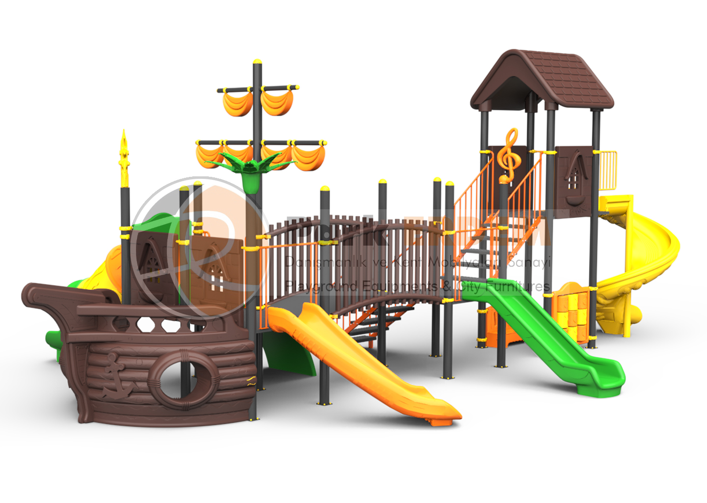 GEMİ TEMALI OYUN PARKI PET-22 | 4 Platformlu 4 Kaydıraklı Çocuk Oyun Grubu | PARK ERDEM