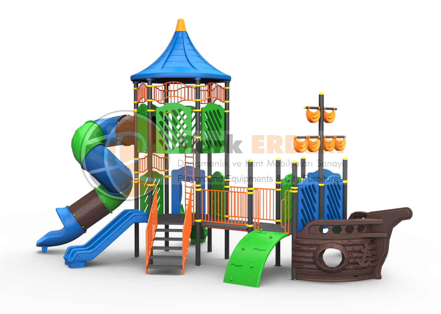 GEMİ TEMALI BÜYÜK OYUN PARKI PET-23 | Yüksek Kuleli Çoklu Kaydıraklı Çocuk Oyun Grubu | PARK ERDEM