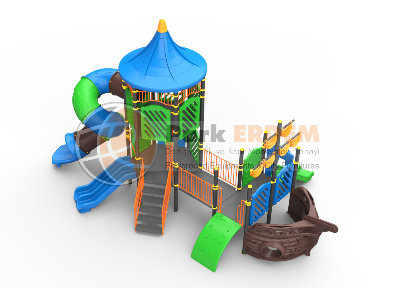 GEMİ TEMALI BÜYÜK OYUN PARKI PET-23 | Yüksek Kuleli Çoklu Kaydıraklı Çocuk Oyun Grubu | PARK ERDEM