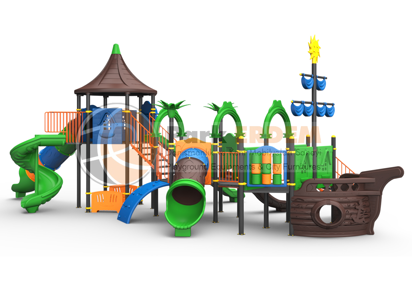 GEMİ TEMALI BÜYÜK OYUN PARKI PET-24 | Çok Sayıda Kaydıraklı Çocuk Oyun Grubu