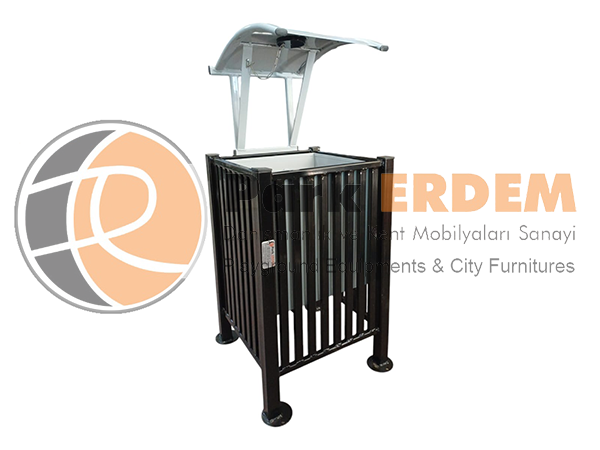 KARE METAL DIŞ MEKAN ÇÖP KOVASI - METAL GÖVDE KARE ÇÖP KUTUSU KÜLLÜKLÜ